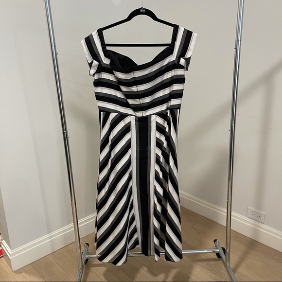 lela rose off the shoulder black and white stripe midi dress - Picture 11 of 13